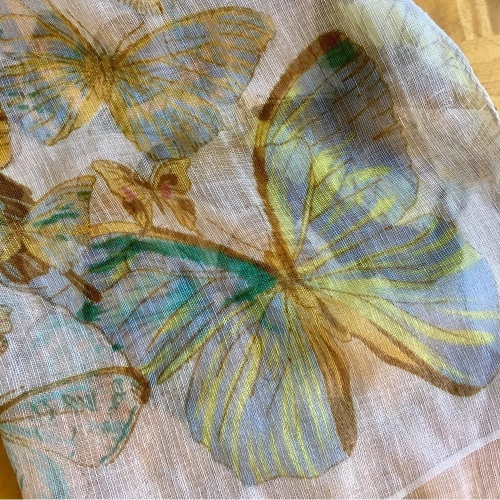 Butterfly Print Sheer, Lightweight Scarf, Ivory, Cream, Ecru, Colorful
